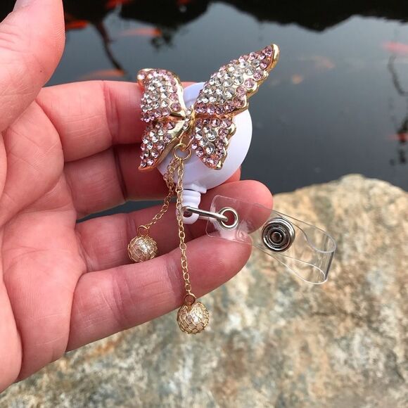 Austrian Crystal Swan & Butterfly Badge Holder - Picture 5 of 15